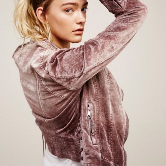 Free People Purple Crushed Velvet Moto Jacket Size Small - Picture 7 of 16